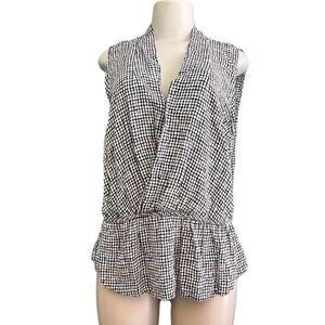 Liz Claiborne Black and White Faux Wrap Sleeveless Peplum Blouse Size Large
